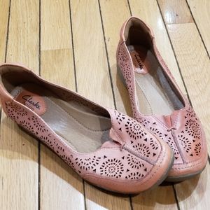 Leather perforated blush loafers